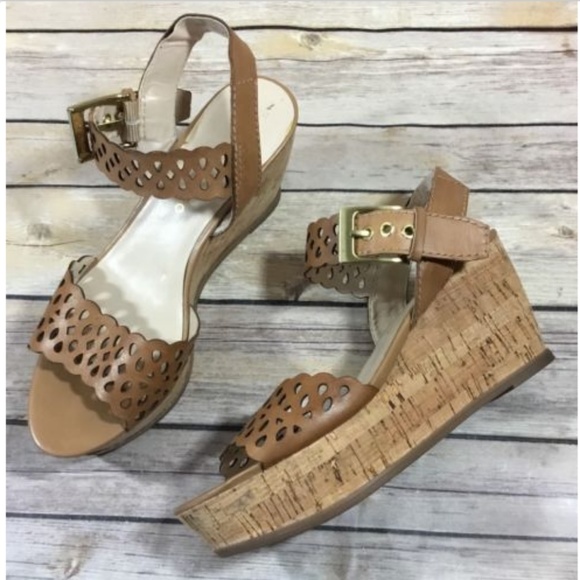 Franco Sarto Womens Leather Sandal Wedge Cork Heel - Picture 2 of 8